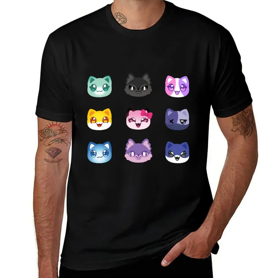 Aphmau a priatelia Memeow Cat Pattern Variant 1 tričko Roztomilé oblečenie letné topy vtipné tričko čierne tričká pre mužov