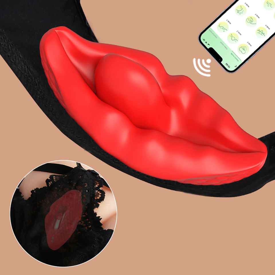 Aplikácia Vibrátor pery pre ženy LICKING Stimulátor klitoris stimulátor Bluetooth Nositeľné nohavičky ženské sexuálne hračky pre dospelý tovar
