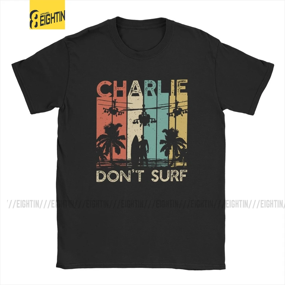 Apokalypsa Teraz cituje Charlie Don't Surf Tirk Men Cvačné tričká Vietnam vojnový film vrtuľník Marlon Brando Tees Short Ruckve