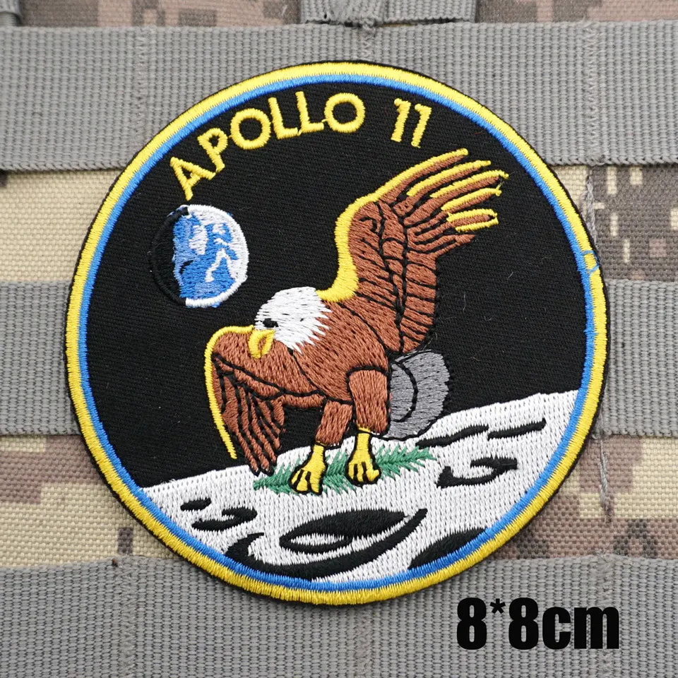 Apollo 11 Vojenské taktické vyšívané záplaty Batohový odznak s hákmi pre odevy