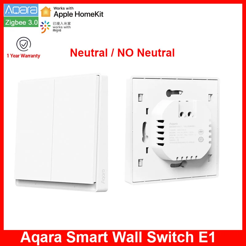 Aqara Smart Wall Switch E1 Zigbee 3.0 Smart Home Key Svetl Switch Fire Wire s neutrálnou no neutrálnou pre MI Home HomeKit App