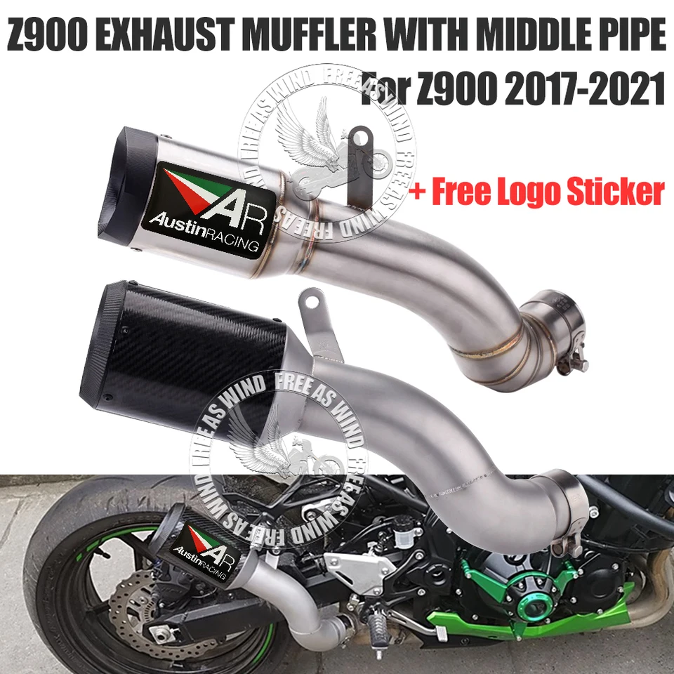 AR Motocykel výfukového výfukového výfuku Escape a Middle Link Pipe pre Kawasaki Z900 2017-2021 Ročné výfukové systémy upravené príslušenstvo