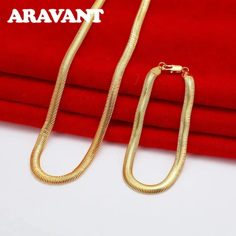 ARAVANT 925 Sterling Silver 18K zlato jemná 6 mm hadí kosti náramky Sada pre mužov módne šperky
