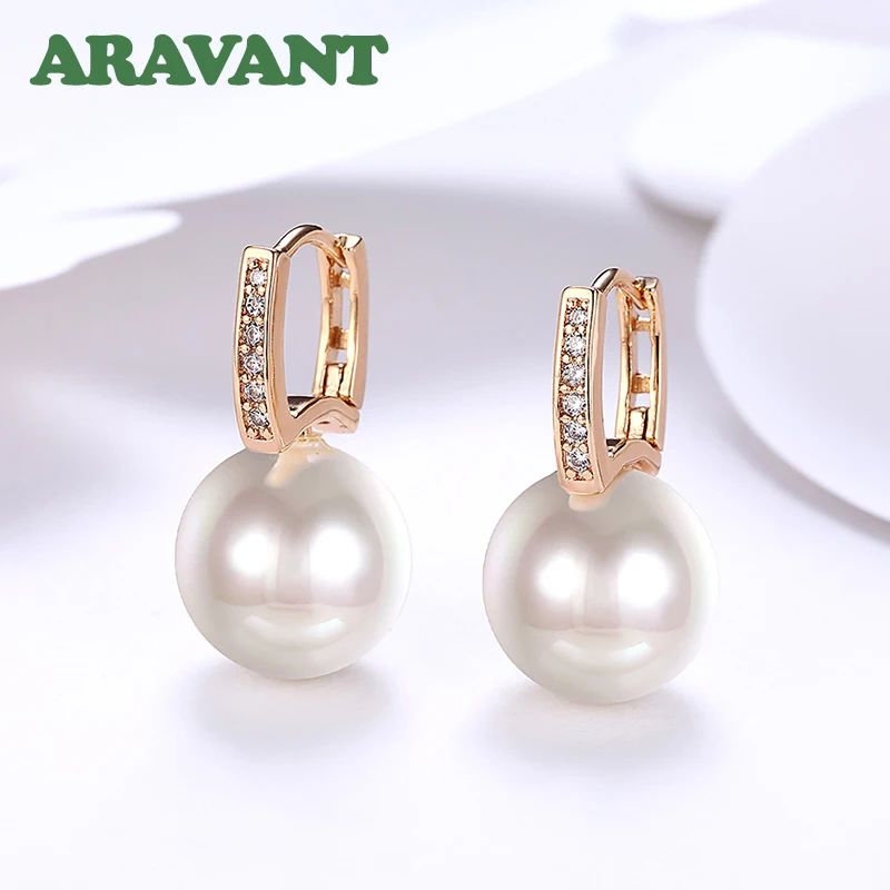 Aravant 925 Striebro 18k zlato 12 mm perlové náušnice pre ženy Svadobné módne šperky