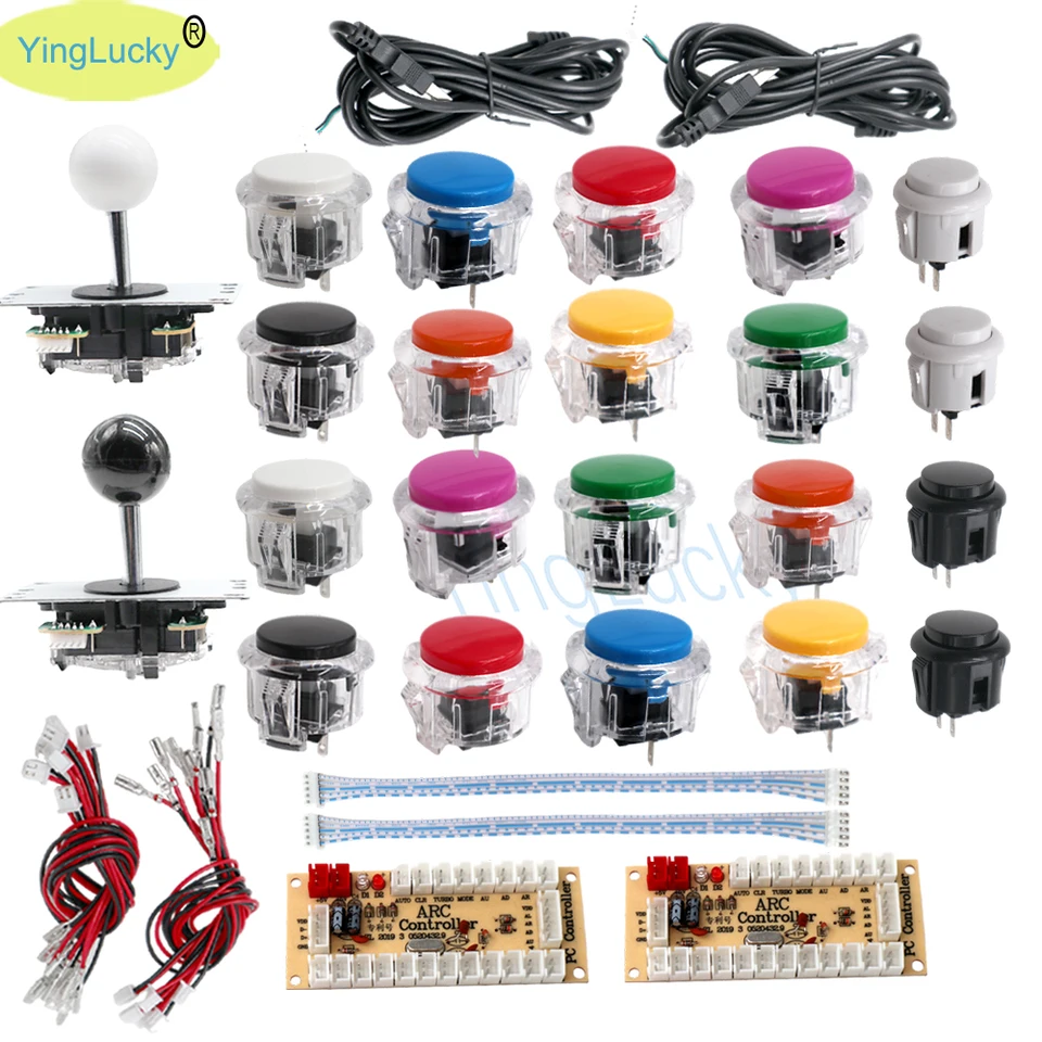 Arcade DIY Kit s priehľadnými tlačidlami Push, Kopírujte joystick Sanwa, nulové oneskorenie, riadiacu dosku USB, 30 mm, PC, PS3, 2 prehrávač