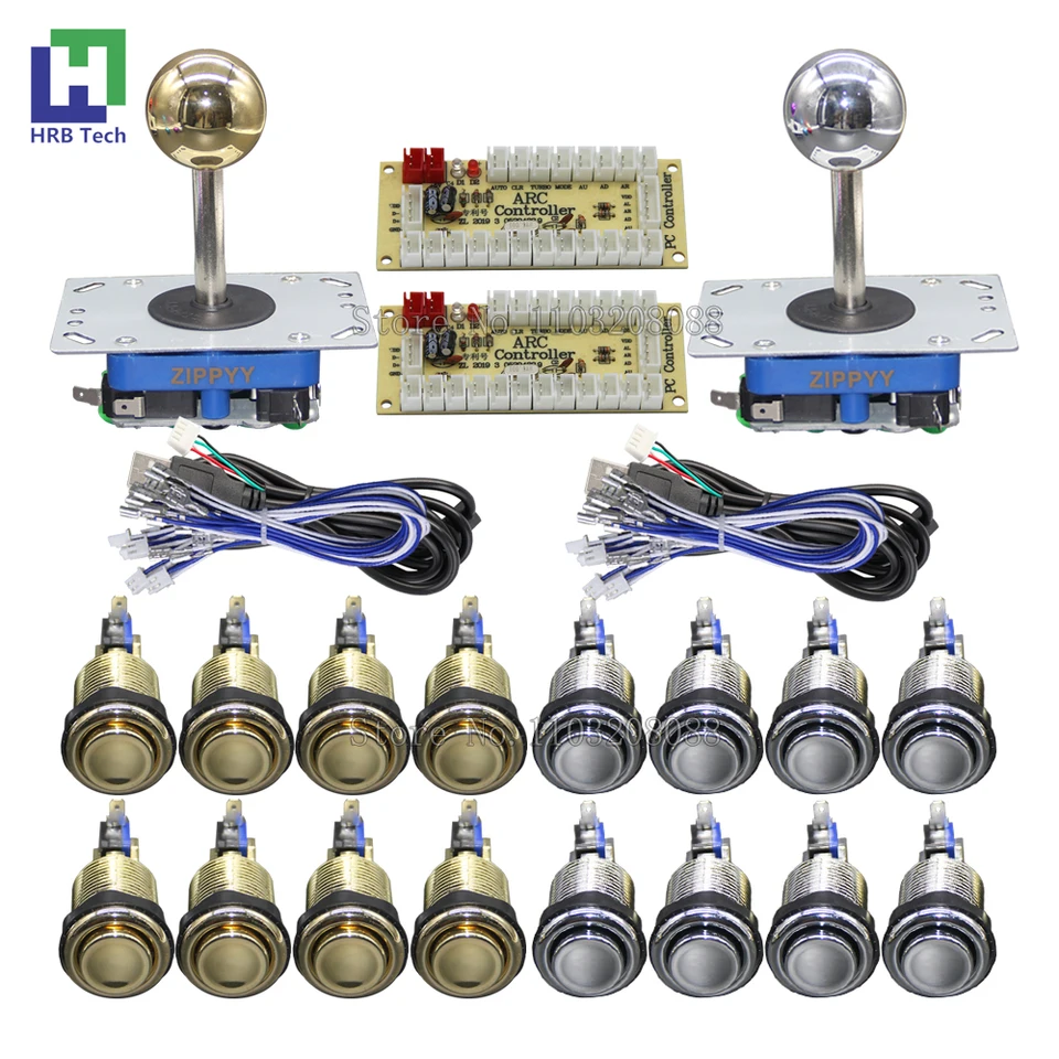 Arcade nulové oneskorenie USB doska 2 hráč set zlato/strieborný americký štýl gombík