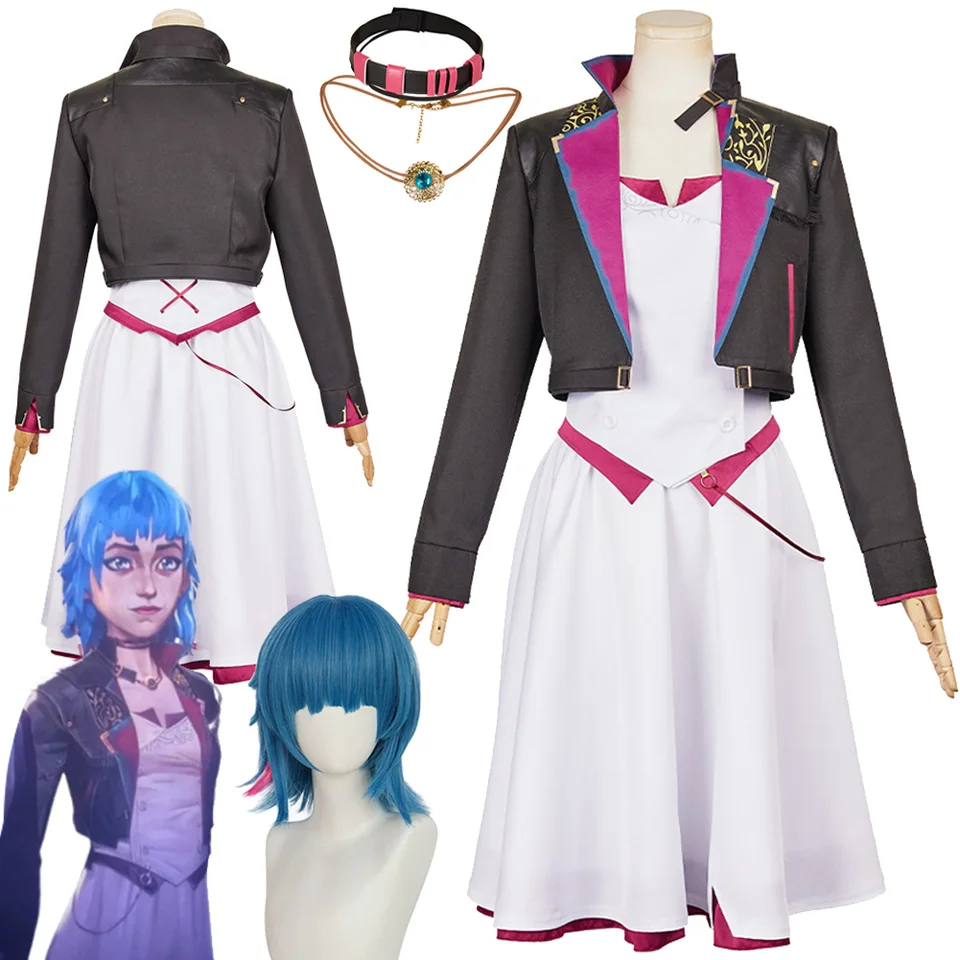 Arcane jinx práškový cosplay fantasy tanečné šaty náhrdelník parochne 2024 hra lol tv 2 kostým maskovanie dospelých žien outfit ženská žena