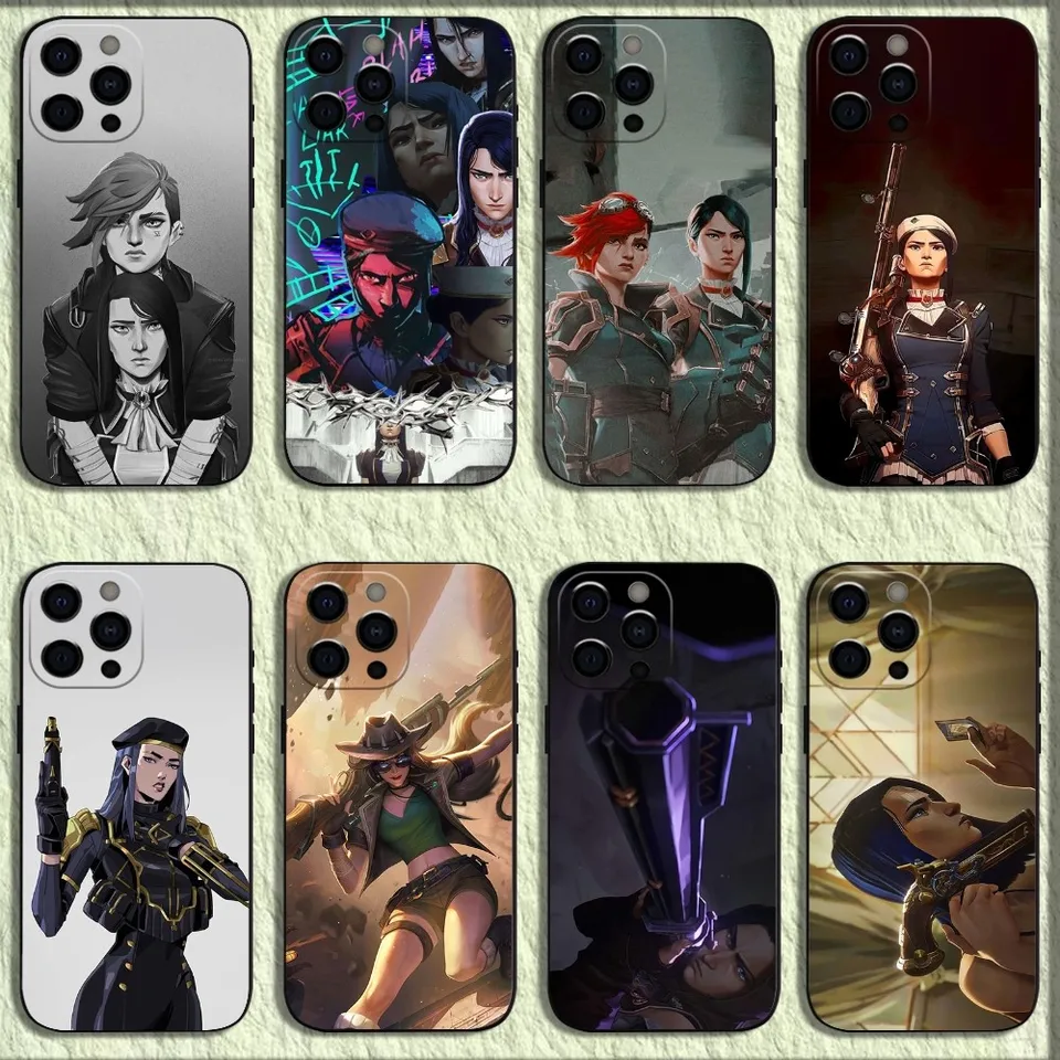 Arcane VI C-Caitlyn telefónny puzdro pre iPhone 16,15,14,13,12,11, Pro, X, XS, Max, XR, Plus, Mini Soft Black Cover