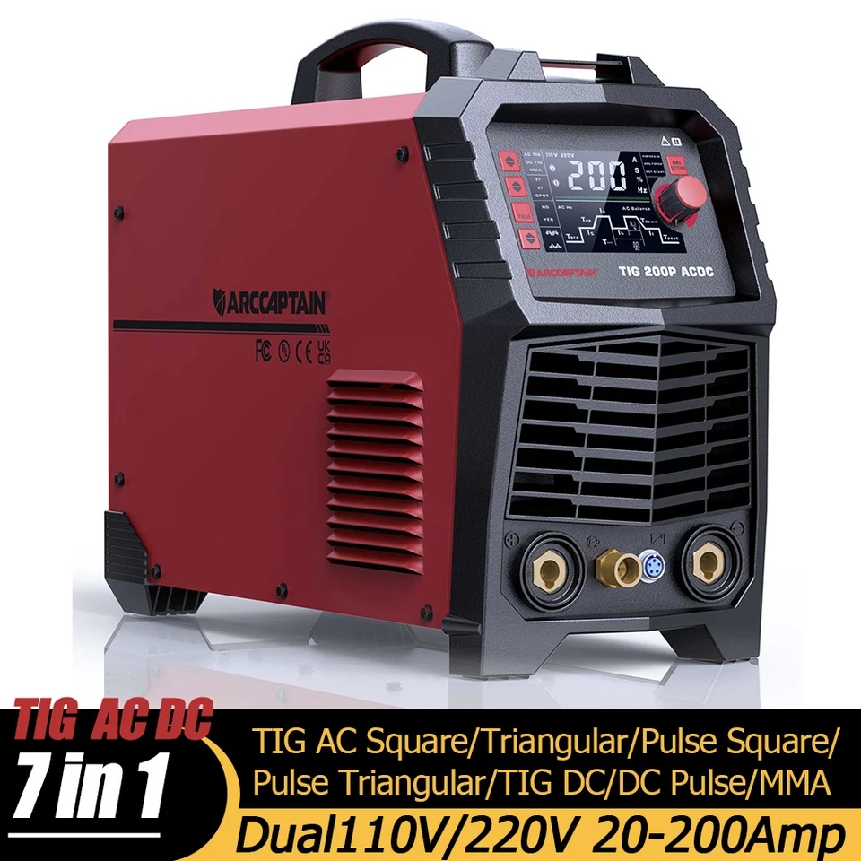 Arccaptain Tig AC DC Welder 7 v 1 Dual 110V 220V 20-200A HF Tig Square Triangulaer MMA Stick IGBT Inverter Zváracie zariadenie