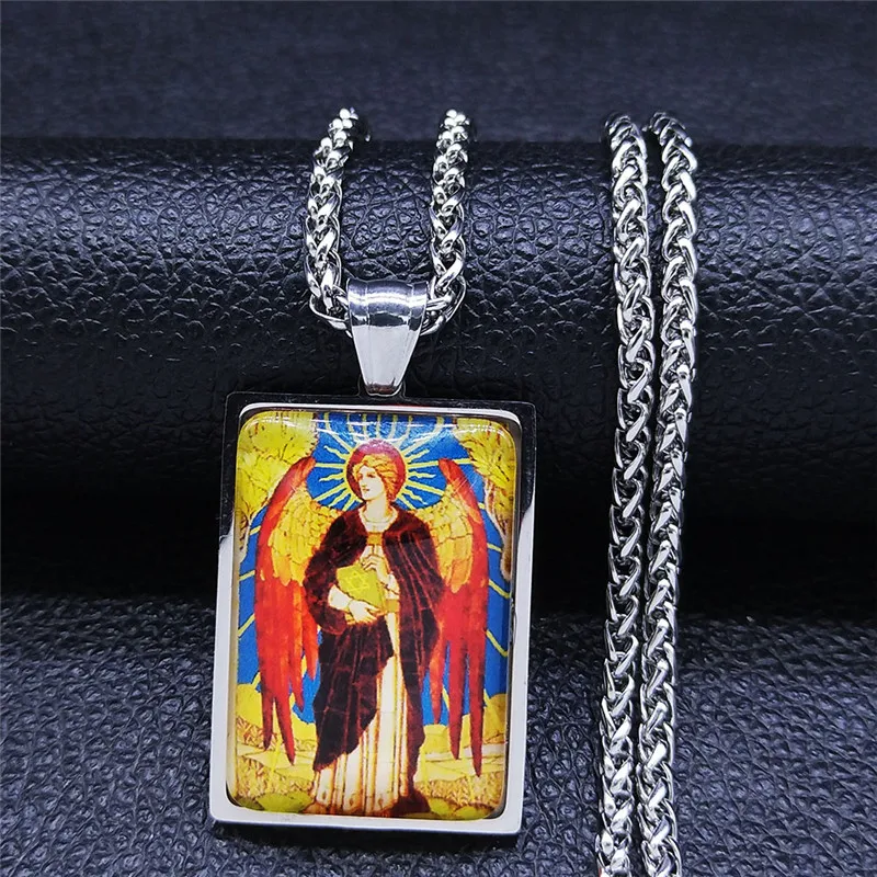 Archanjel Saint Uriel Judaism Glass Glass Heroad Ocel Retiar Náhrdelník strieborná geometria prívesok šperky Collier Chain nxs02