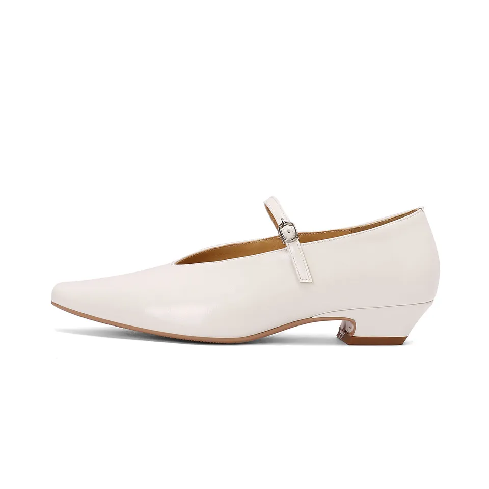 Arden Furtado White Cowhide Word-Cingulate Mary Jane Shoes Square Head Head Low Pätná pracka Popoká s jednou obuvou veľkou veľkosťou ploché topánky