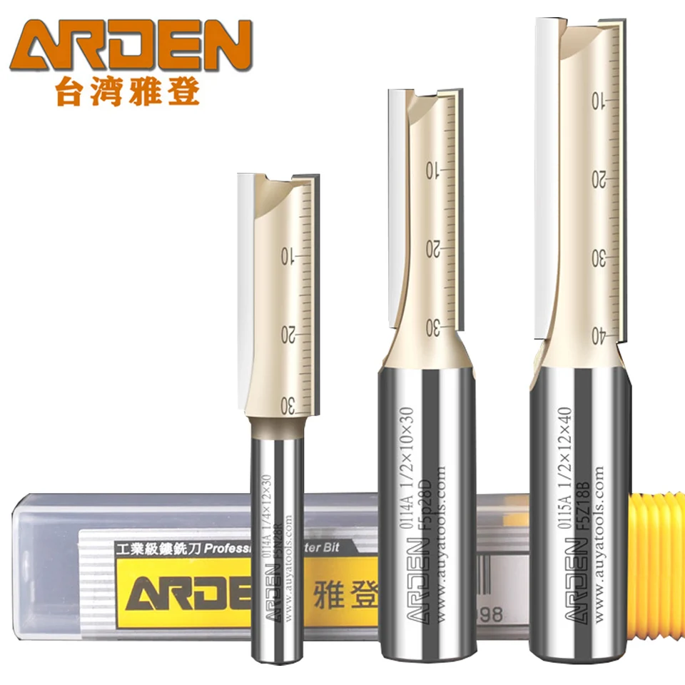 Arden Metric 2 flauta rovný router bit 1/4 1/2 palca stopka 3-25 mm priemer rezacieho priemeru Stričné ​​rezanie rezania na drevo MDF