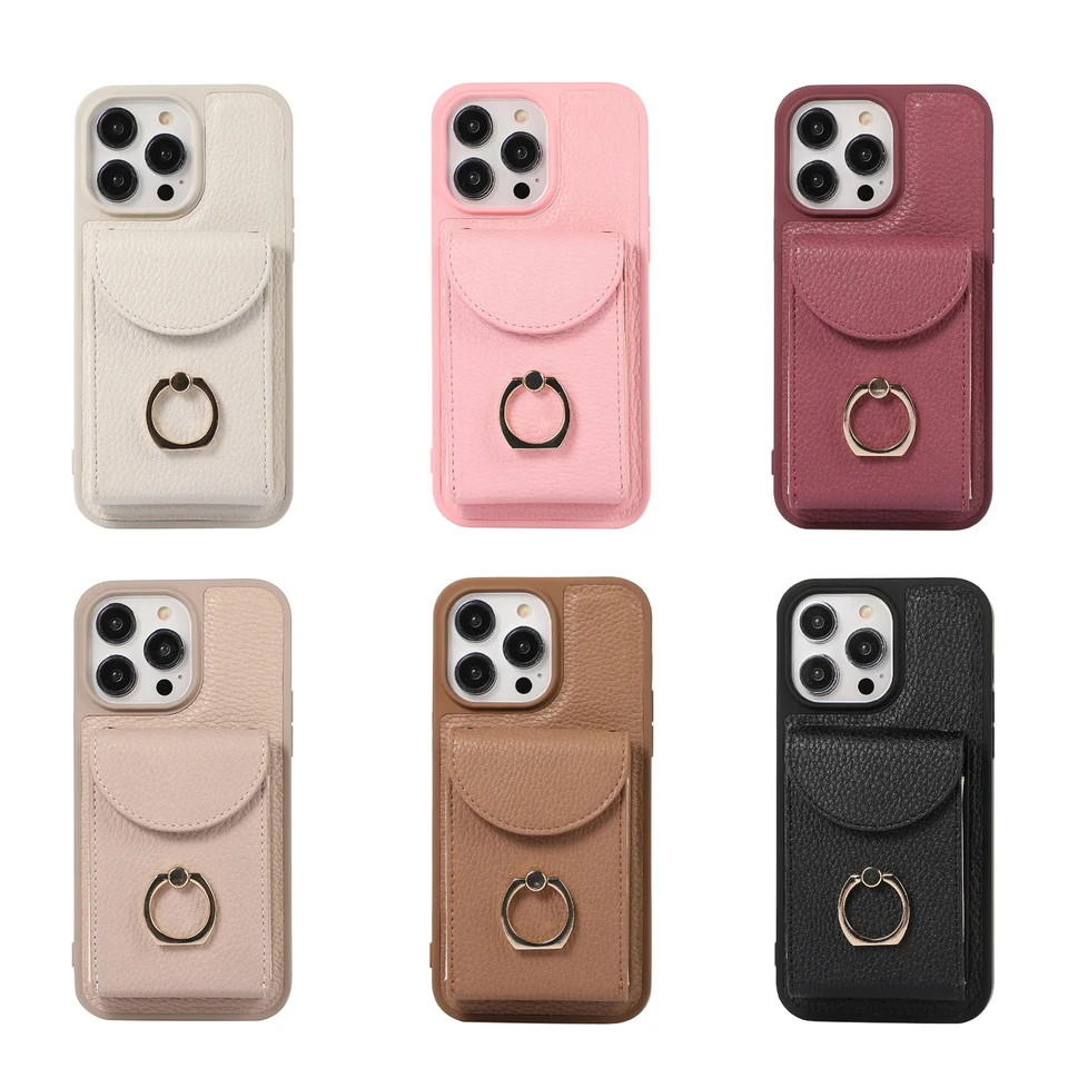 Ardeón peňaženka zadná karta držiteľ mobilného telefónu puzdro pre puzdro pre iPhone 15 s remienkom na držiteľ karty Ring.