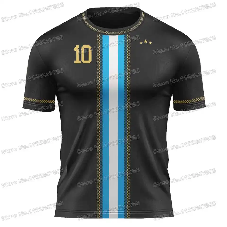 Argentína vlajka čierne zlato futbalové tričko Vlastné meno Športové krk číslo 10 Jersey Fitness Running Turning Gym Training Top
