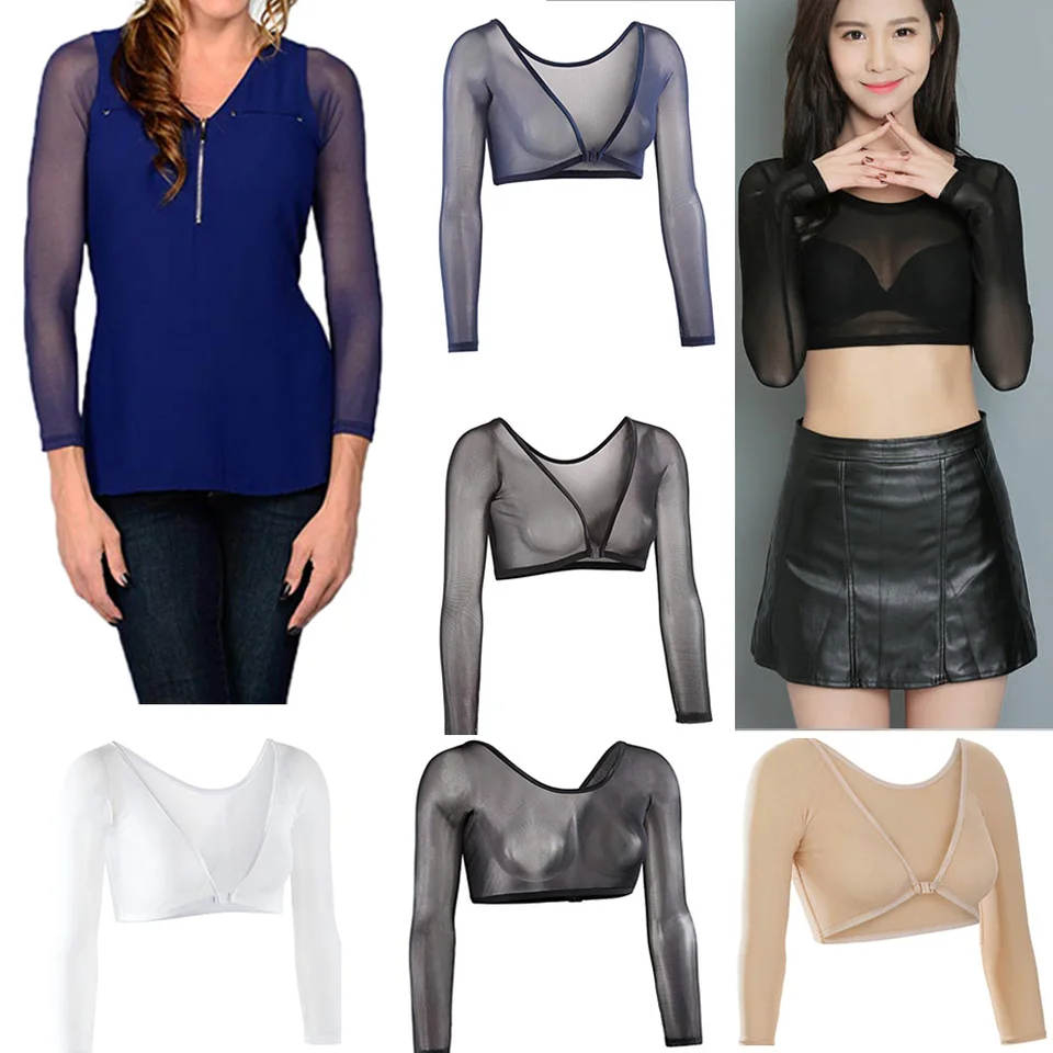 Arm Shaper Dámske obe strany plus veľkosť sieťoviny bezšvové Silm Shapewear Plodina Top chudanie horná košeľa Blouses Black White Arm Control