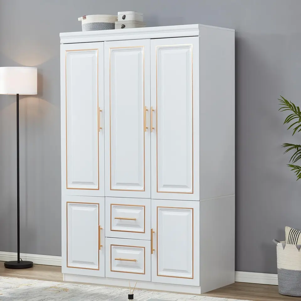 Armoire skrinka šatníka skrinka 3 dvere drevo 2 zásuvky biela skrinka skrinka pre veľkú kapacitu vysoká skrinka skrine