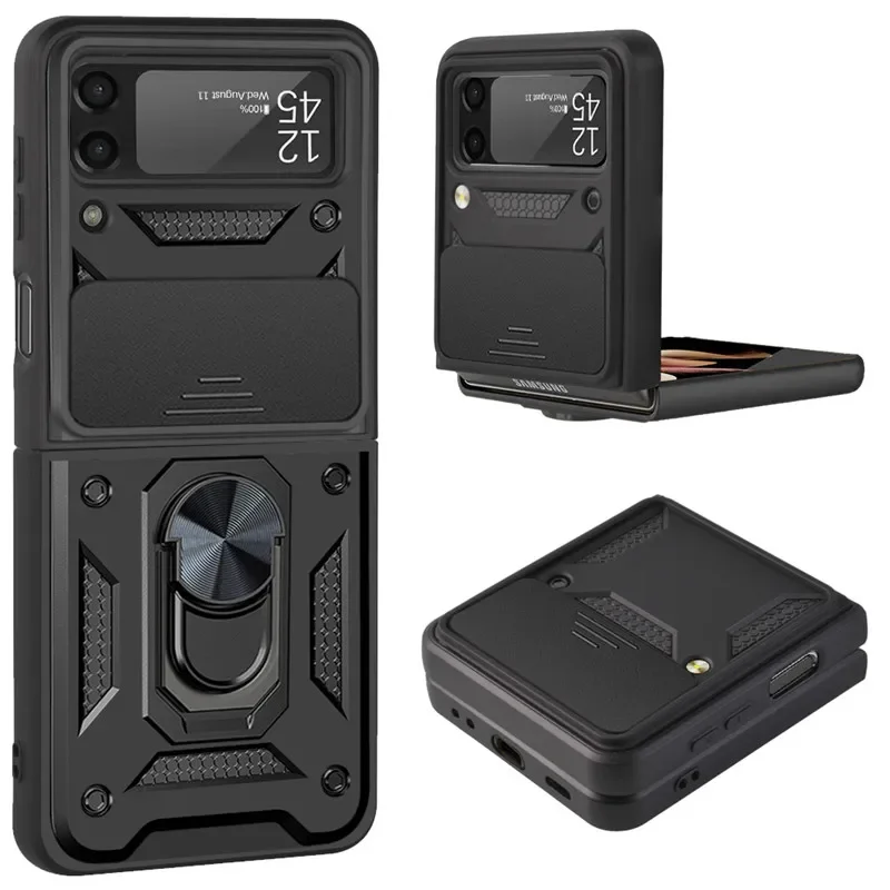 Armor nárazový puzdro pre Samsung Z Flip 4 Magnetický držiak na kruhový držiak na zadnú skriňovú šošovku pre Galaxy Z Flip 3 4 5G
