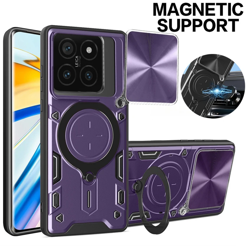 Armor šošovky chránia fonda pre Xiaomi 14T Pro Case Magnetic Držiteľ prsteň zadný kryt pre Xiaomi14t Mi14t 14 T Pro 14tpro Coque
