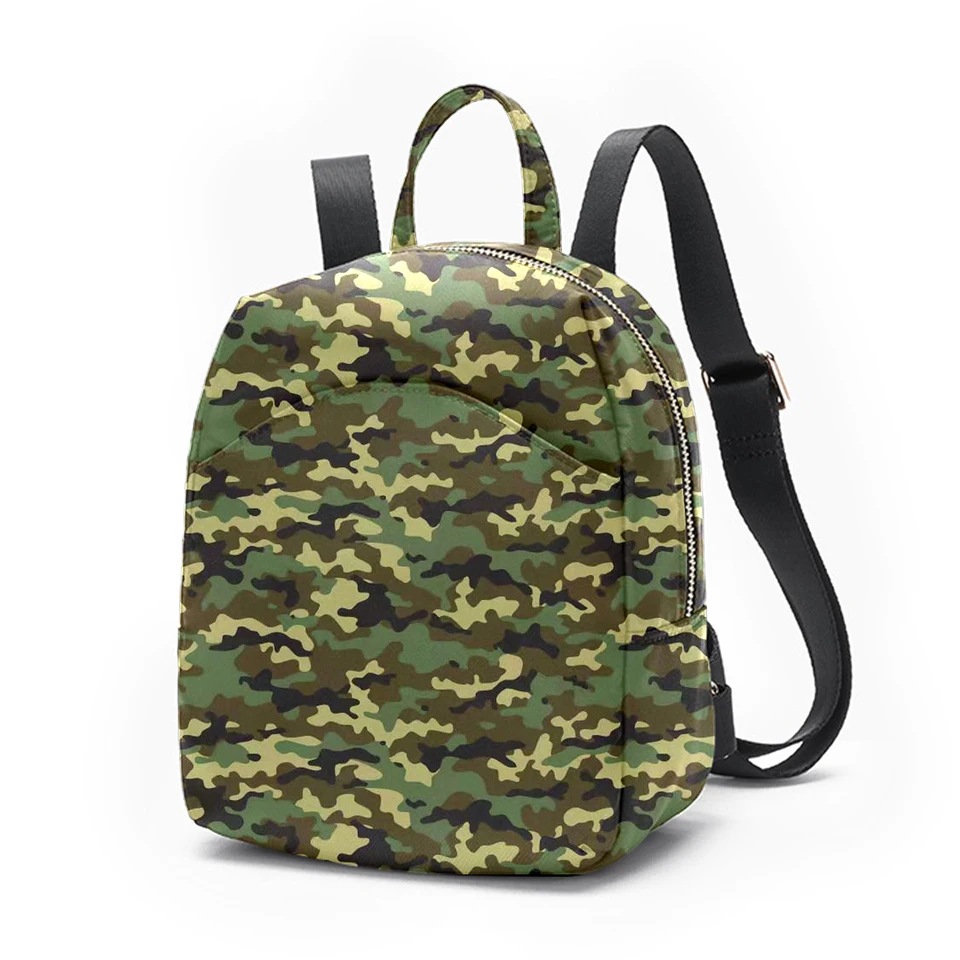 Army Green Camouflage Print Malý batoh pre ženy - nastaviteľný a všestranný polyesterový mini batoh pre mužov a ženy - perfektné