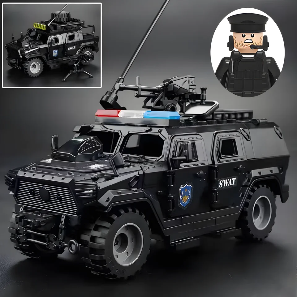 Armádny vojak policajný gangster WW2 Vojenské obrnené vozidlá automobilové zbrane SWAT SWAT GURNICKÉ BLUCH BLIENKY FITUROVÉ MODEL BRICK Hračky