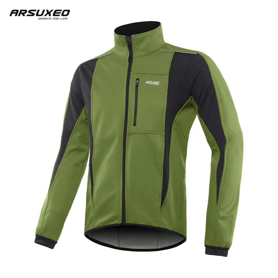 Arsuxeo Pánska cyklistická bunda zimná teplá vodotesná vodotesná bicykla odev Termal Fleece SoftShell Windbreaker Bund
