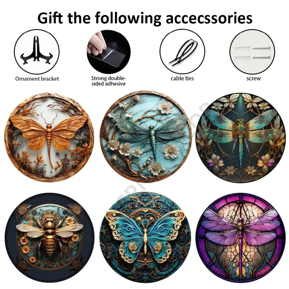 Art Desktop Decanrative Plates Dragonfly Motýfly téma okrúhla kovová hliníková značka pre barovú kaviareň Klub dvor