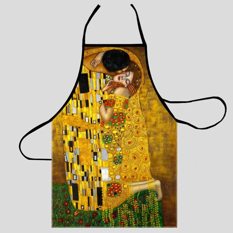 Art Kiss Gustav Klimt kuchynská zástera večera na varenie zástery Doplnkové doplnky Doplnky vodotesná tkanina tlačená čistiace náradie