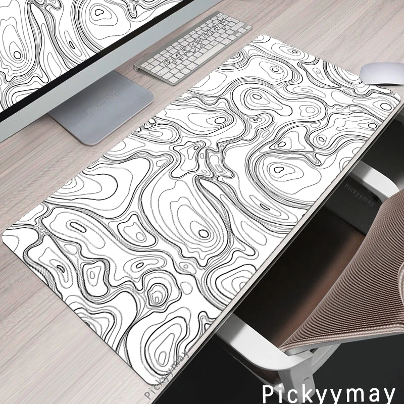 Art Mouse Pad Čierna a biela veľká XXL Deskmat Office Mause Mat 900x400 cm stolové koberce Topografická topografická podložka Mousepad Mausepad