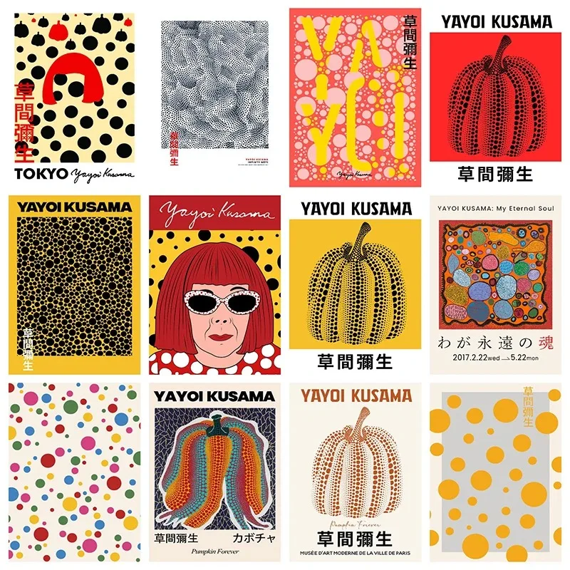 Art Yayoi Kusama Výstava tekvicového kvetinového plagátu Tlač abstraktné plátno maľba japonský nástenný obrázok pre obývaciu izbu dekor