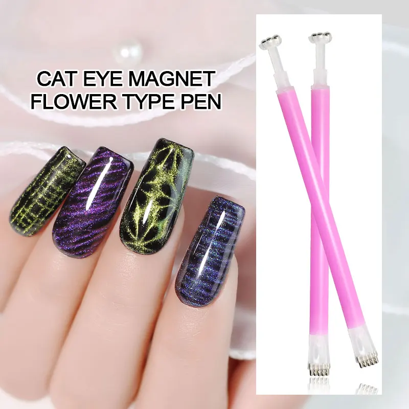 Arte Clavo Cat Eyes Magnet Tools Magnet pero Pen Dvojitá kvetina kvetina pre 9d mačky oči Poľské gélové nechty Art 3D Line Strip silný efekt