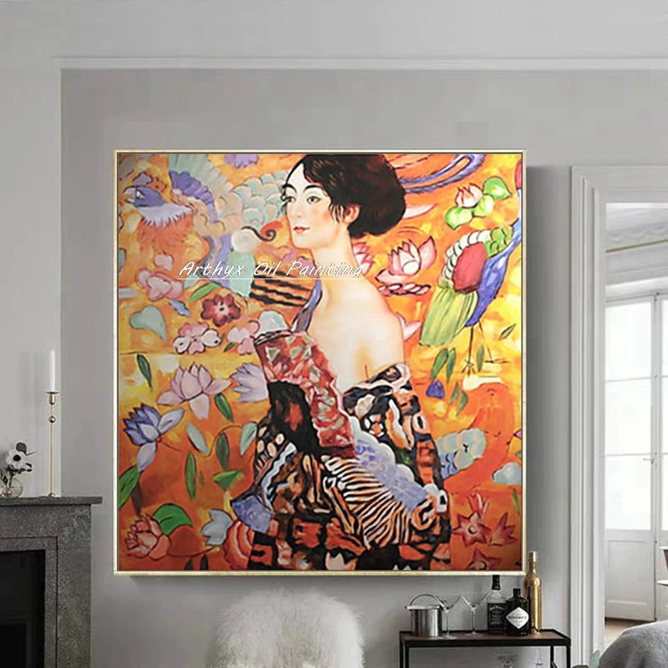 Arthyx ručne vyrábaný Gustav Klimt Masterpiece Repro Dámsky portrét olejomaľby na plátne, výzdoba izieb, nástenné umenie, obrázok domácej výzdoby