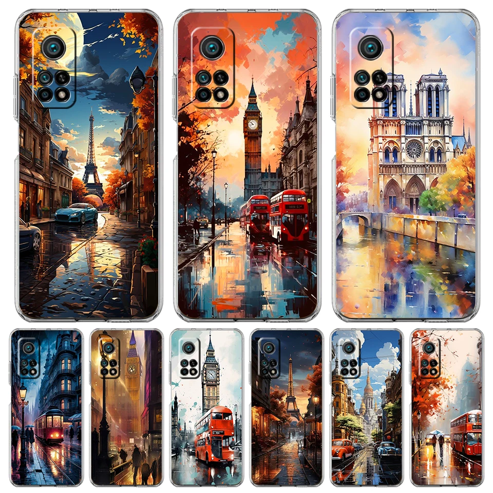 Artist London Painting Olej olejomaľby Priehľadné puzdro pre telefón pre Xiaomi Mi 14 13 12 11 Ultra Poco X3 NFC F3 F6 Pro Soft TPU Shell TPU