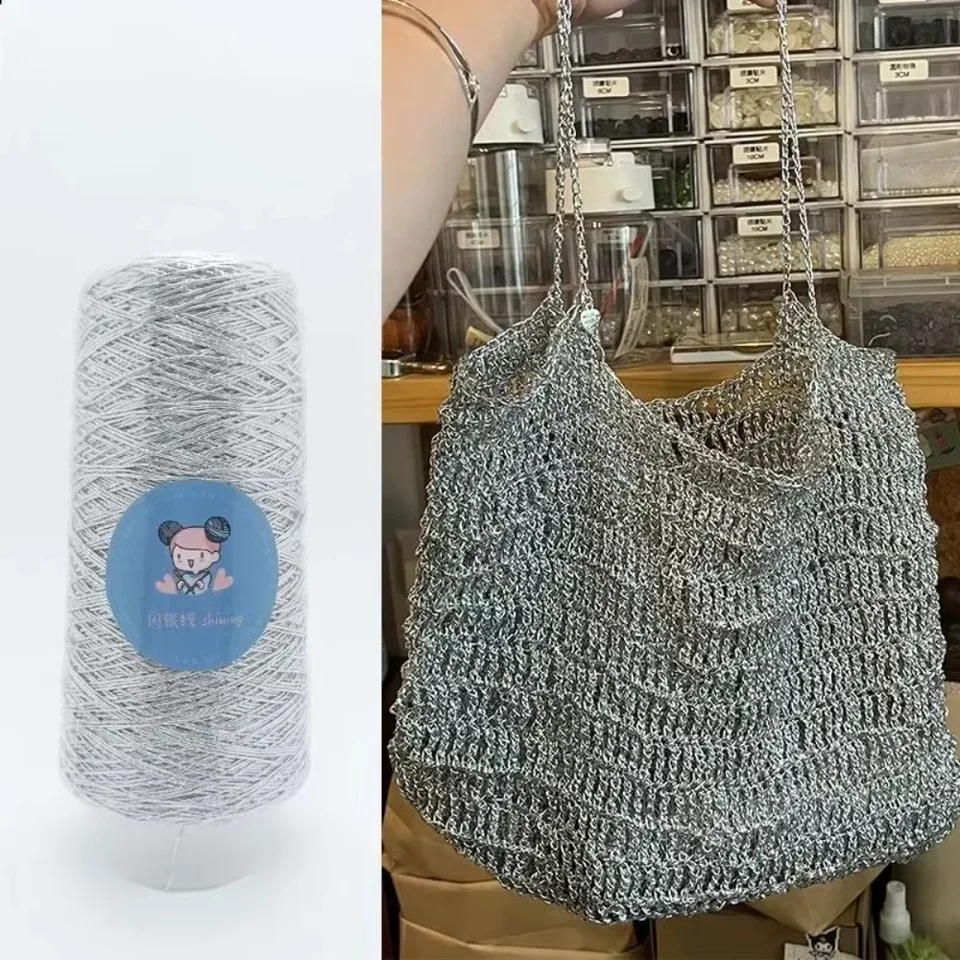 Arts Crafts Šiť striebornú ručnú priadzu Populárny rovnaký štýl tkané malé strieborné vrecko tkané bleskové jadro drôtené háčkovanie ihly 1 guľová priadza