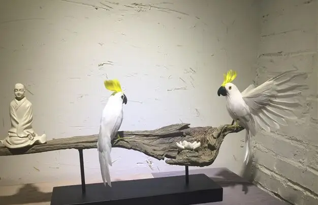 Asi 20 cm umelých vtákov biele perie Parrot Parrot sulfurový model Cockatoo Model Model Model Reserant, Domáca záhrada Darček A2530