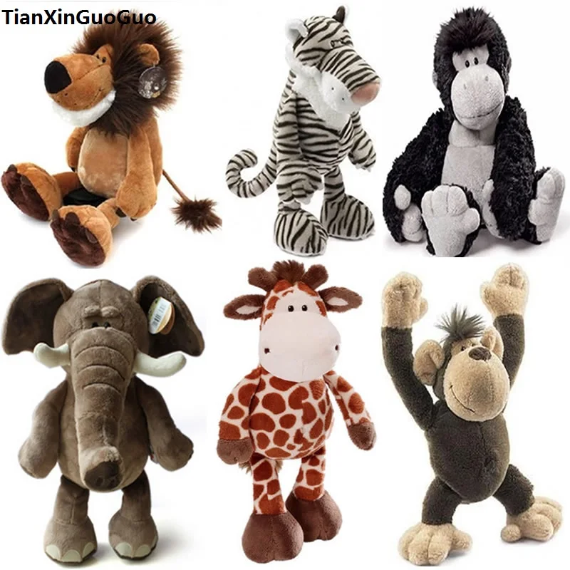 Asi 25 cm Séria Jungle Series Animal Elephant, Lion, Tiger, Žirafa, opica, Orangutan plyšová hračka Soft Doll Doly Detské darčeky S0512