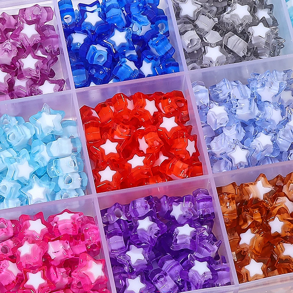Asi30pcs akrylové bicolor korálky, stredné korálky, päť špicaté hviezdy rozptýlené korálky, ručne vyrábané kutilské náramky, šperky, šperky