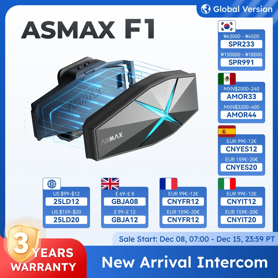 ASMAX F1 Motorcycle Bluetooth Headset
