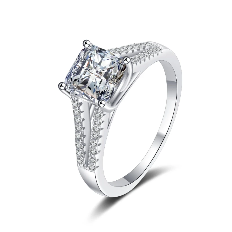 Asscher Cut 2 Carat Moissanit Ring 925