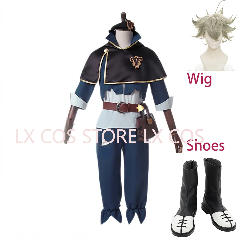Asta Anime Cosplay kostým parochňa Black Bull Cape Cloak White Top Pants Bag Outfit