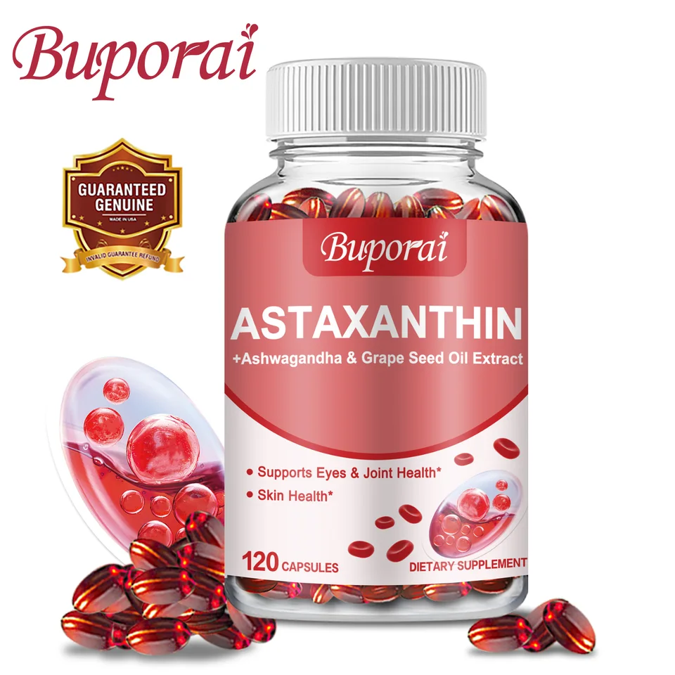 Astaxantín 24 mg - s hroznovým olejom, Ashwagandha - podporuje kardiovaskulárne, oko, kĺb, zdravie kože, antioxidant - 120 kapsúl
