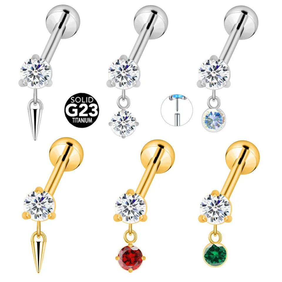 ASTM F136 G23 Titánový kužeľ bez závitu Piercing Cz Pin Push In Lip Stud Daith Conch náušnice pre ženy 16 g 18g 20g