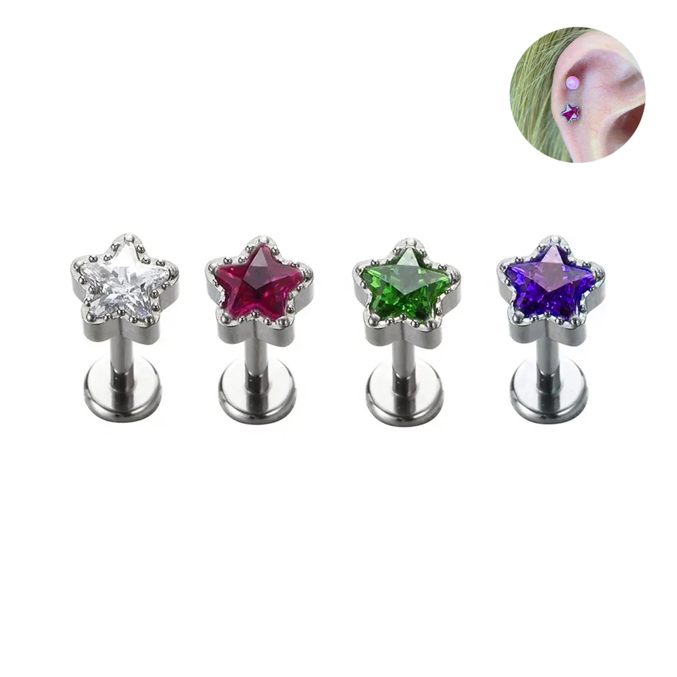 ASTM F136 titánový piercing žiariaci závitkovaný závit skrutkovača koncový muž Žena náušnice Stud Labret Body šperky