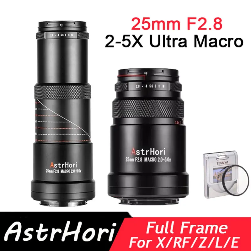 Astrhori 25 mm f2,8 2-5x Ultra makro šošovky Full Frame Manuálne zaostrenie pre Fuji X Canon RF Nikon Z Panasonic L Sony E Mount Cameas