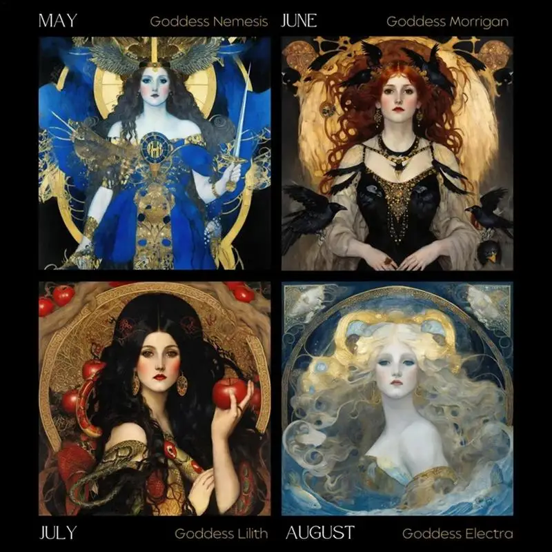 Astrologický nadšenec 2024 Kalendár 2024 Nástenný kalendár 2024 Art Goddess Tarot Full Moon Fáza Sledovanie lunárnych fáz dekoratívny