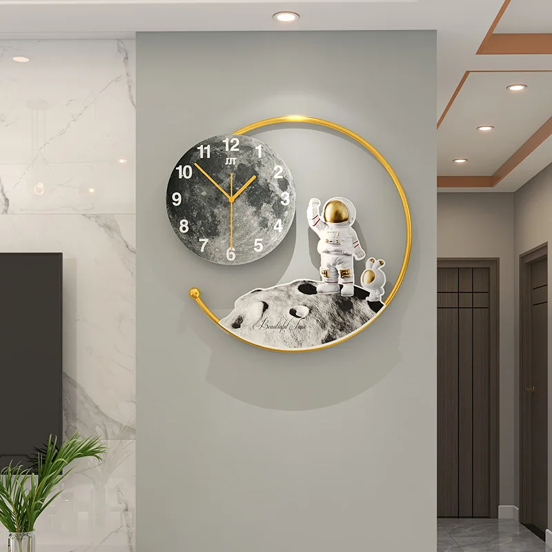 Astronaut Moon pristátie nástenné hodiny svetlo luxusné obývacia izba závesné hodiny karikatúra detská izba dekorácia moderný dizajn Wall Watch