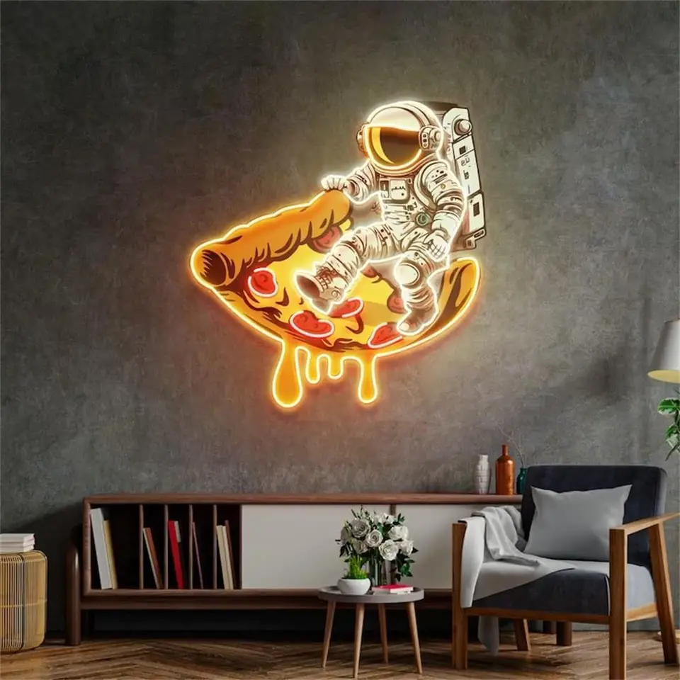 Astronaut on Pizzaneon Signs LED Neon Light Sign Svett Up Neon Signs for Pizza Restaurant Food Truck Obývacia izba, Party 24in