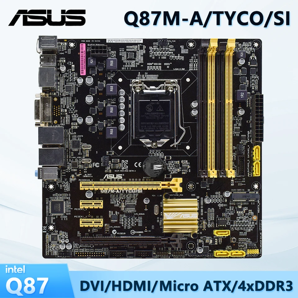 ASUS Q87M-A/TYCO/SI Použila zásuvku LGA 1150 LGA 1150 pre procesory Intel 4. GEN Core i3 I7 4X DIMM MAX. 32 GB DDR3 Micro ATX
