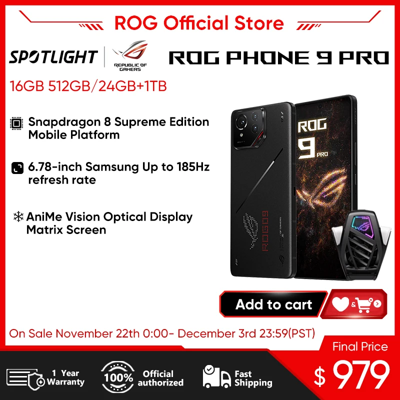 ASUS ROG9 PRO AI Gaming Phone Optický displej matice Matrix SCRESS SAMSUNG 185Hz High Brush SOC Mid-Architecture Snapdragon 8