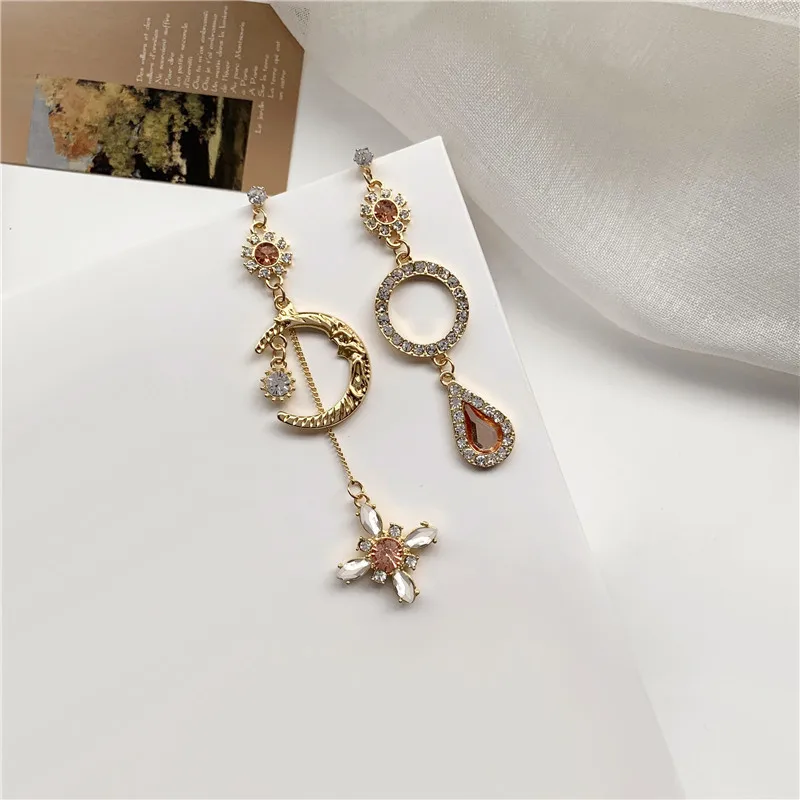 Asymetrické barokové veľké hviezdy Moon Moon Clip náušnice Vyhlásenie Elegantné kamienky dlhé náušnice Tassel Clip Clips bez prenikavého večierku