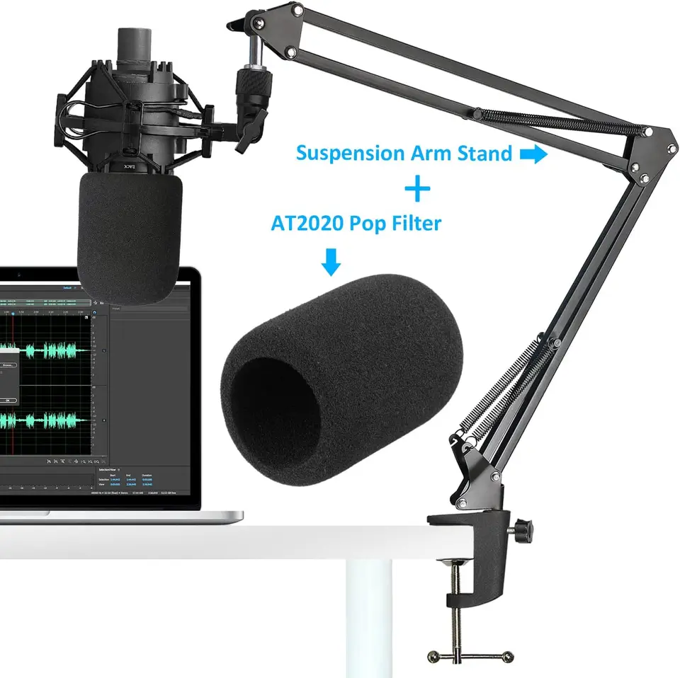 At2020 Mic Boom Arm s penovým čelným sklom, stojan na ramená s nožnicami zavesenia s krytom popového filtra pre audio-technicu AT2020